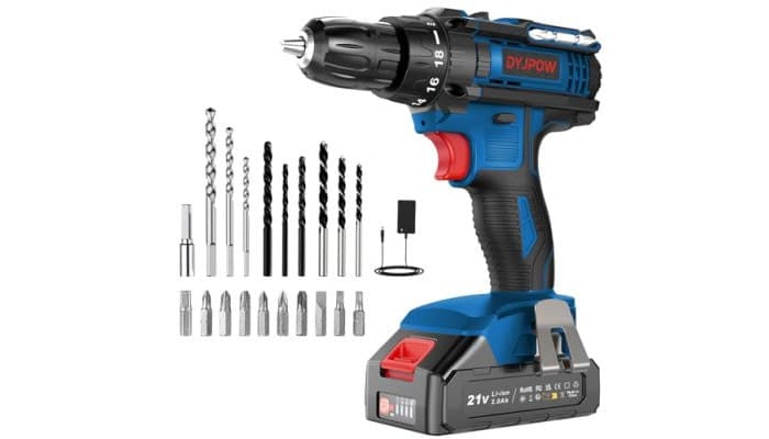 DYJPOW Trapano Avvitatore a Batteria 21V 42Nm con 2 Batterie 2.0Ah
